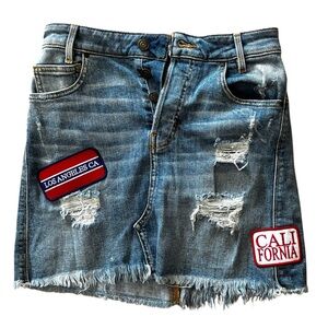 Guess Blue Distressed Denim Patch Mini Skirt